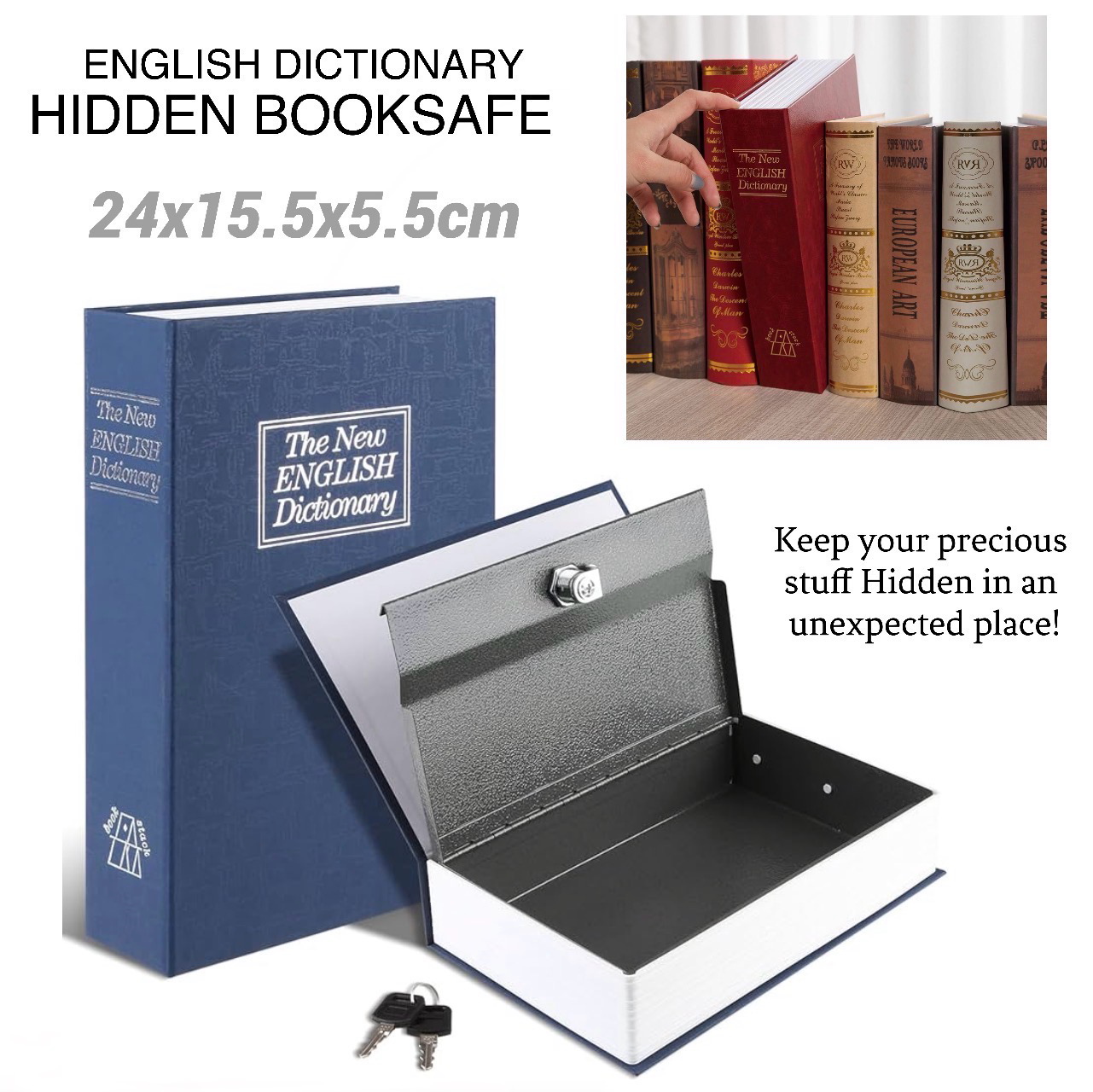 Hidden Metal Book Safe with Key Lock
