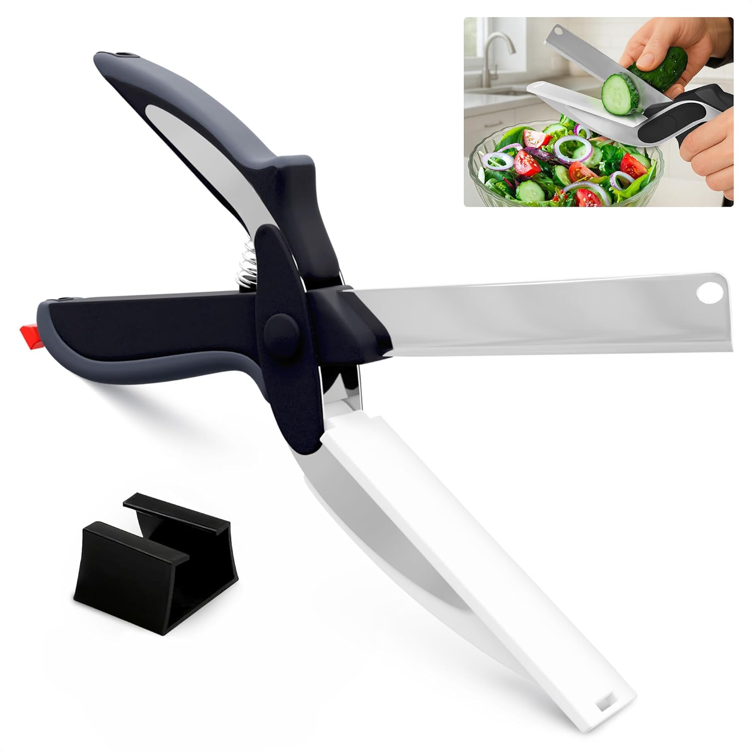 2 in 1 Kitchen Scissors for Food – Stainless Steel Blade & Plastic Cutting Board Scissors with Safety Lock