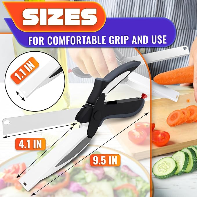 2 in 1 Kitchen Scissors for Food – Stainless Steel Blade & Plastic Cutting Board Scissors with Safety Lock