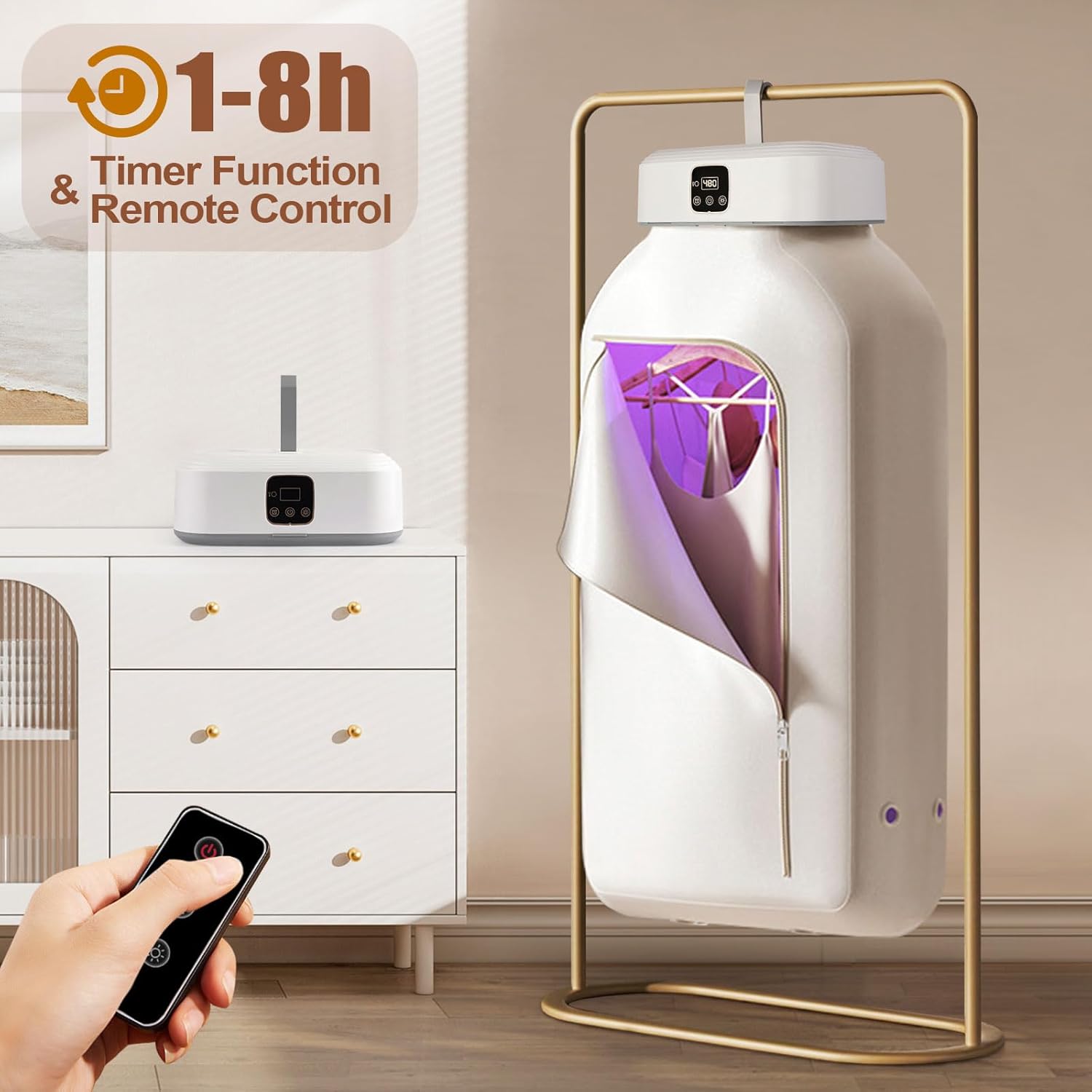 Portable Clothes Dryer Quick Drying Foldable Electric Dryer with Remote