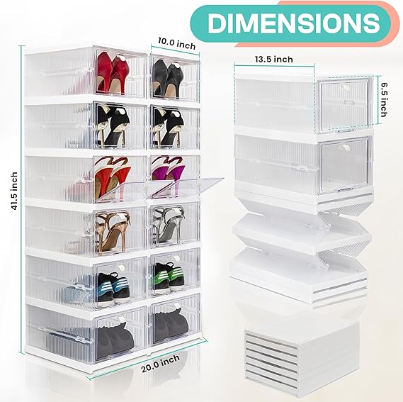 Shoe Storage, 6 Pack X-Large Shoe Organizer for Closet