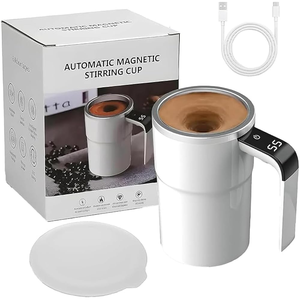 Automatic Magnetic Stirring Coffee Mug with Temperature Display, Rechargeable Stirring Mugs