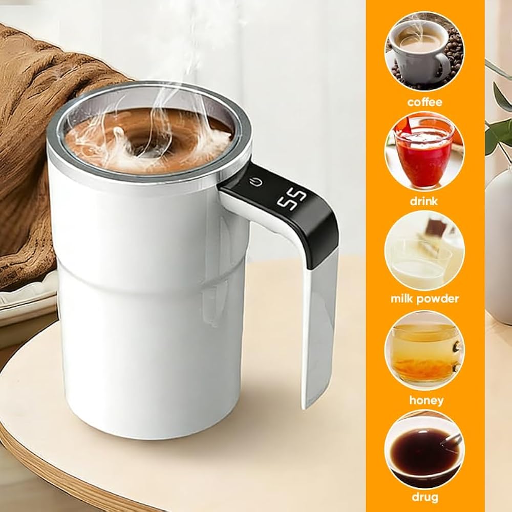 Automatic Magnetic Stirring Coffee Mug with Temperature Display, Rechargeable Stirring Mugs