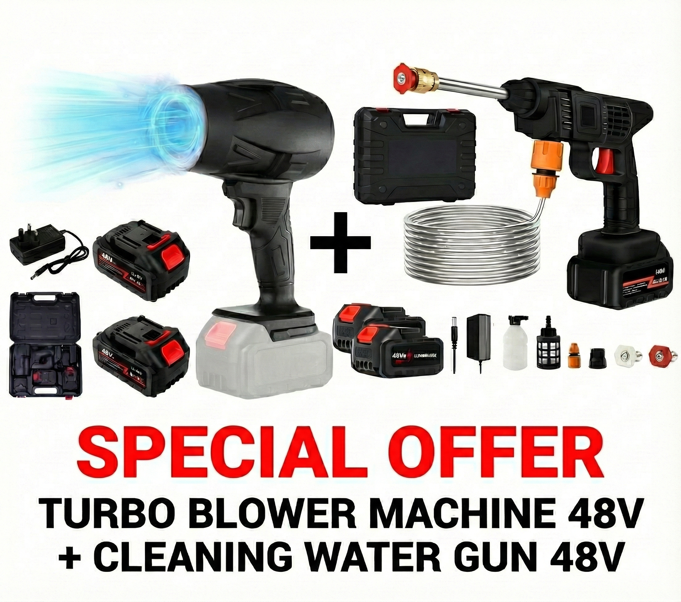 TURBO BLOWER MACHINE 48V + CLEANING WATER GUN 48V OFFER