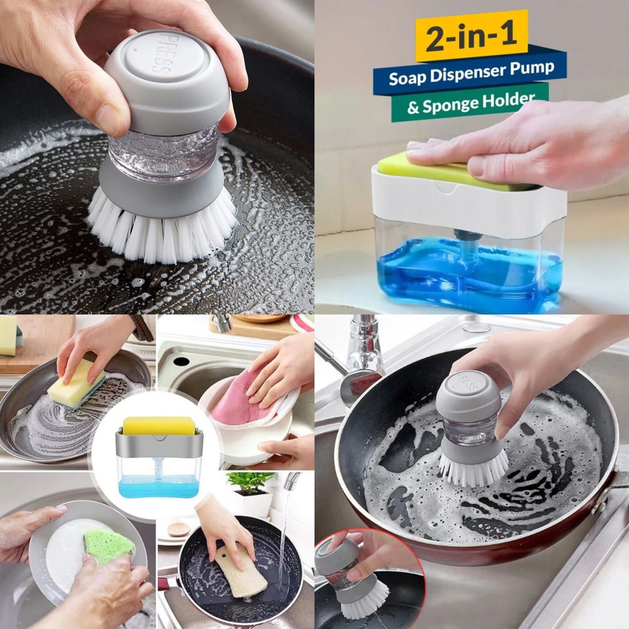 2 IN 1 Soap Dispenser Pump With Sponge + Cleaning Brushed With Soap Dispenser Offer