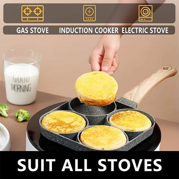 Nonstick 4 Cup Pancake Pan Multi Cavity Egg Frying Pan for Easy Breakfast