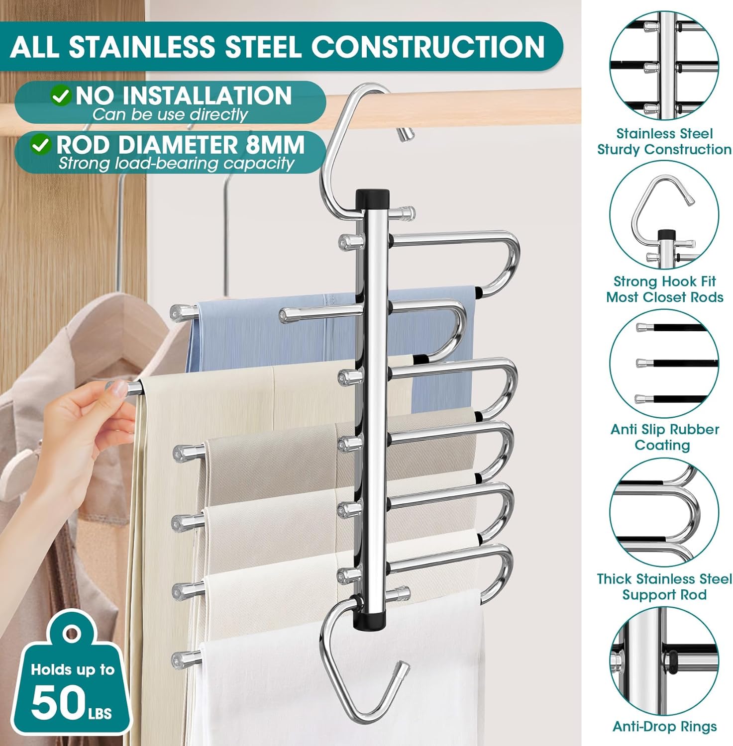 6 In 1 Stainless Steel  Pants Hanger