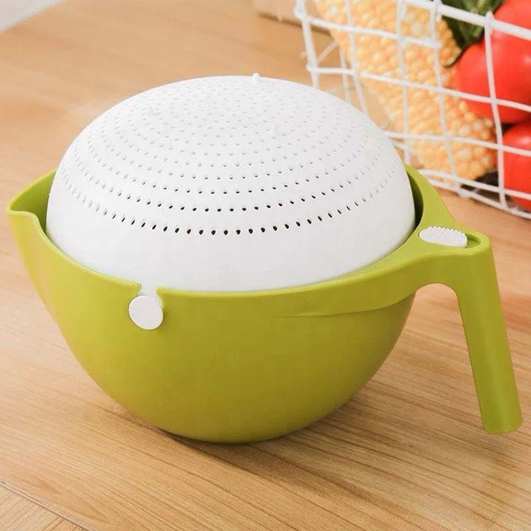 rotary drain basket kitchen double layer fruit and vegetable drain - Clicky