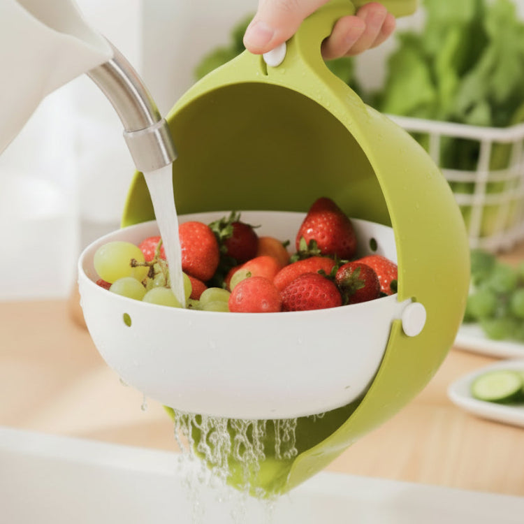 rotary drain basket kitchen double layer fruit and vegetable drain - Clicky