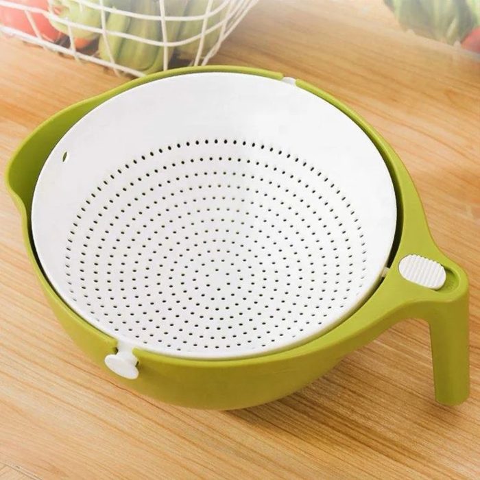 rotary drain basket kitchen double layer fruit and vegetable drain - Clicky